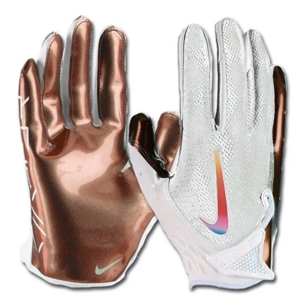 Nike White and Gold Vapor Jet 7.0  Wide Receiver Football Gloves NWT New